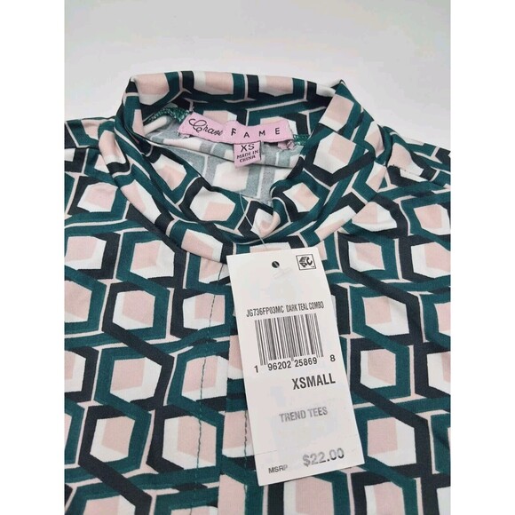 Crave Fame Junior Women Shirt Ruched Top Plaid Short Sleeve Green/Pink Sz XS New - Picture 10 of 12